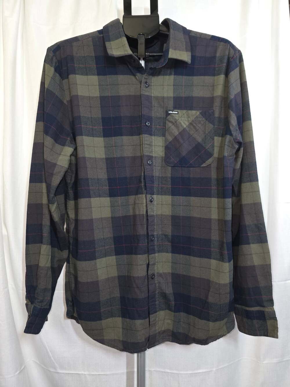 Volcom Plaid Flannel Shirt Size XL Green Blue Long Sleeve